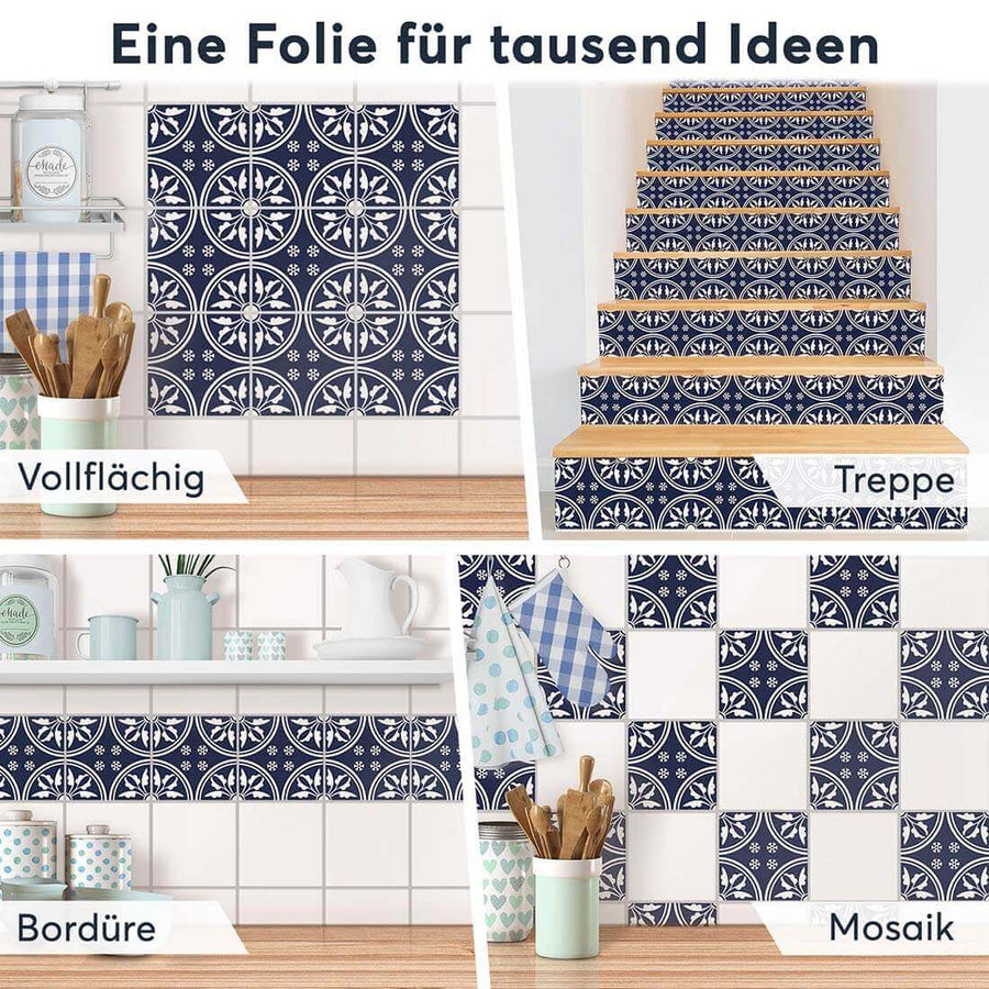 Fliesenaufkleber Selbstklebend Anwendung - Deep Blue Pattern