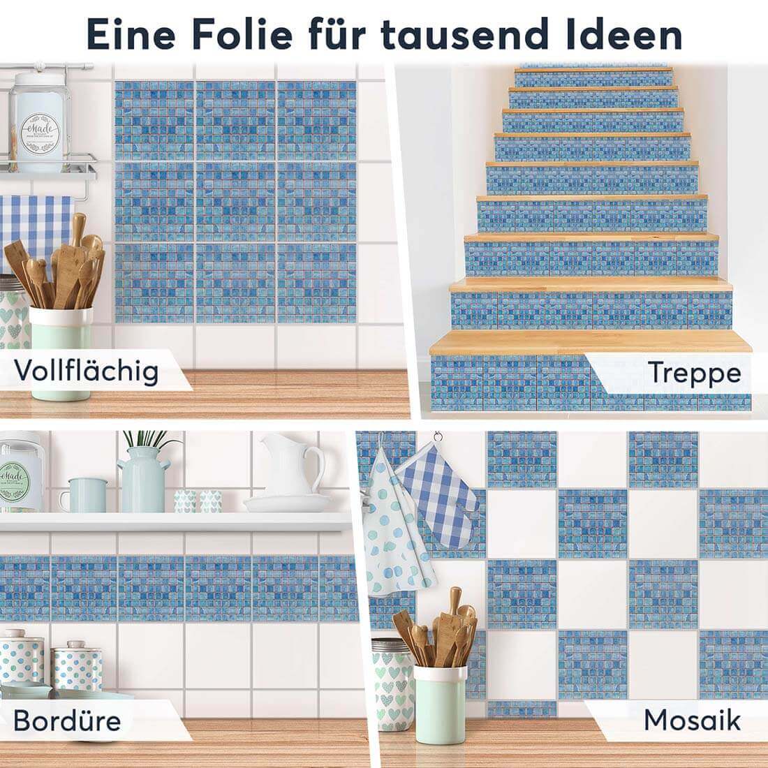 Fliesenaufkleber Selbstklebend Anwendung - Mosaik Blau