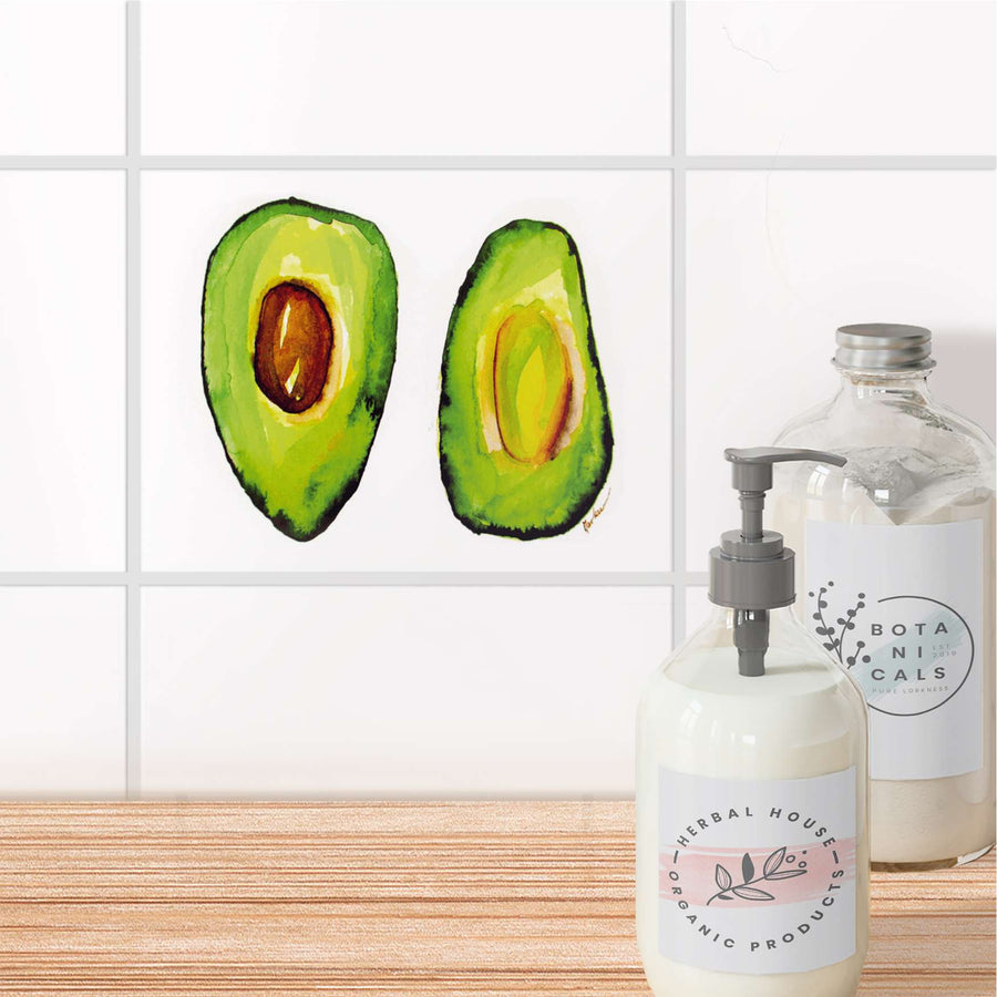 Fliesenfolie Bad - Avocado halb und halb