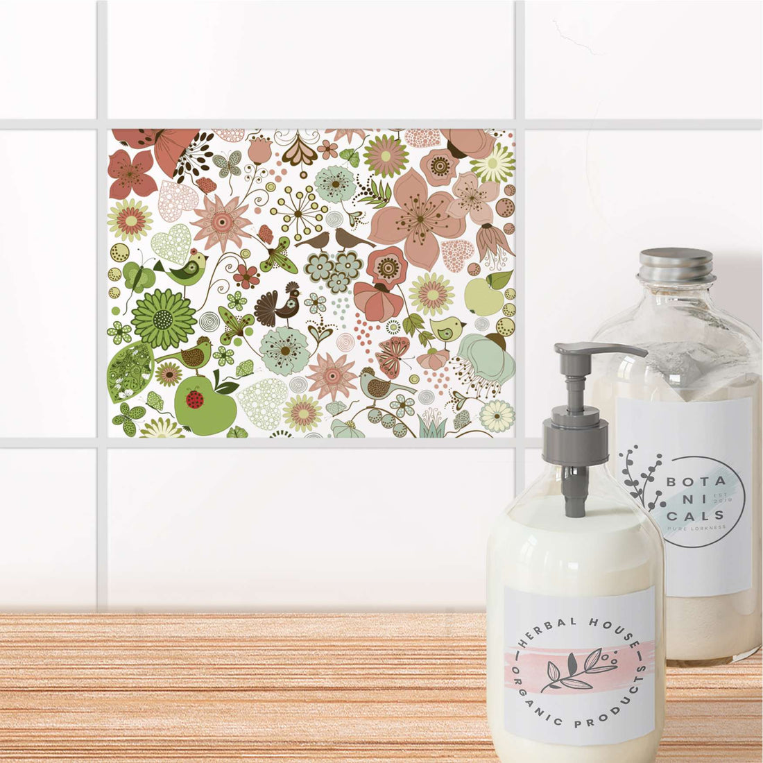 Fliesenfolie Bad - Flower Pattern
