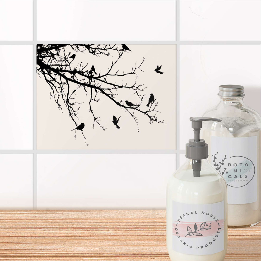 Fliesenfolie Bad - Tree and Birds 1