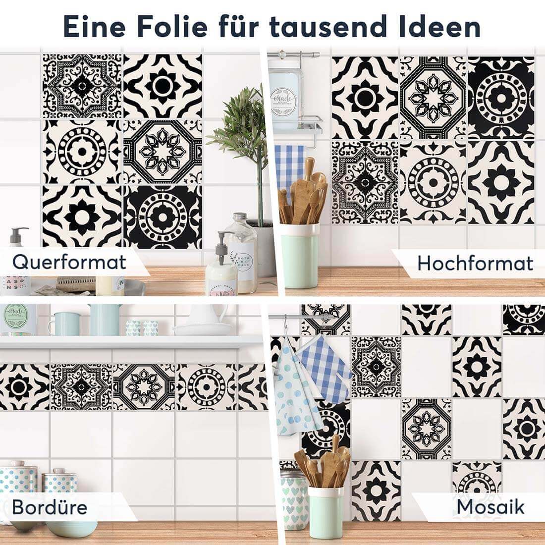 Fliesenaufkleber rechteckig Selbstklebend Anwendung - Autumn Mystery Black