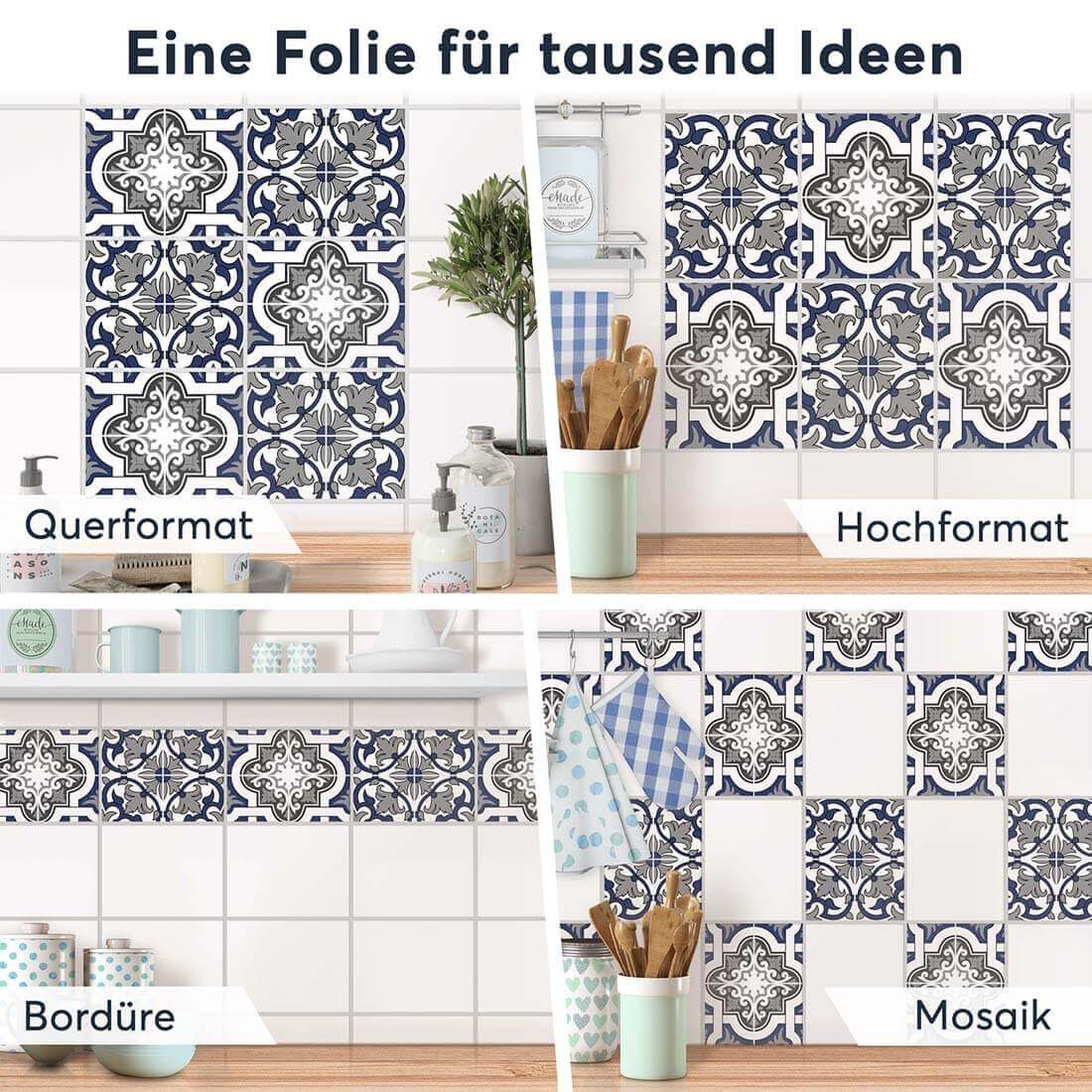 Fliesenaufkleber rechteckig Selbstklebend Anwendung - Azulejo Classic