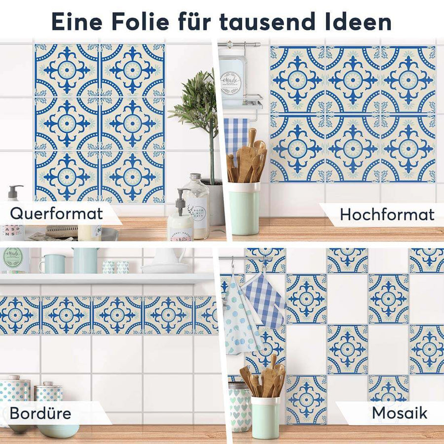 Fliesenaufkleber rechteckig Selbstklebend Anwendung - Blue Pattern Line