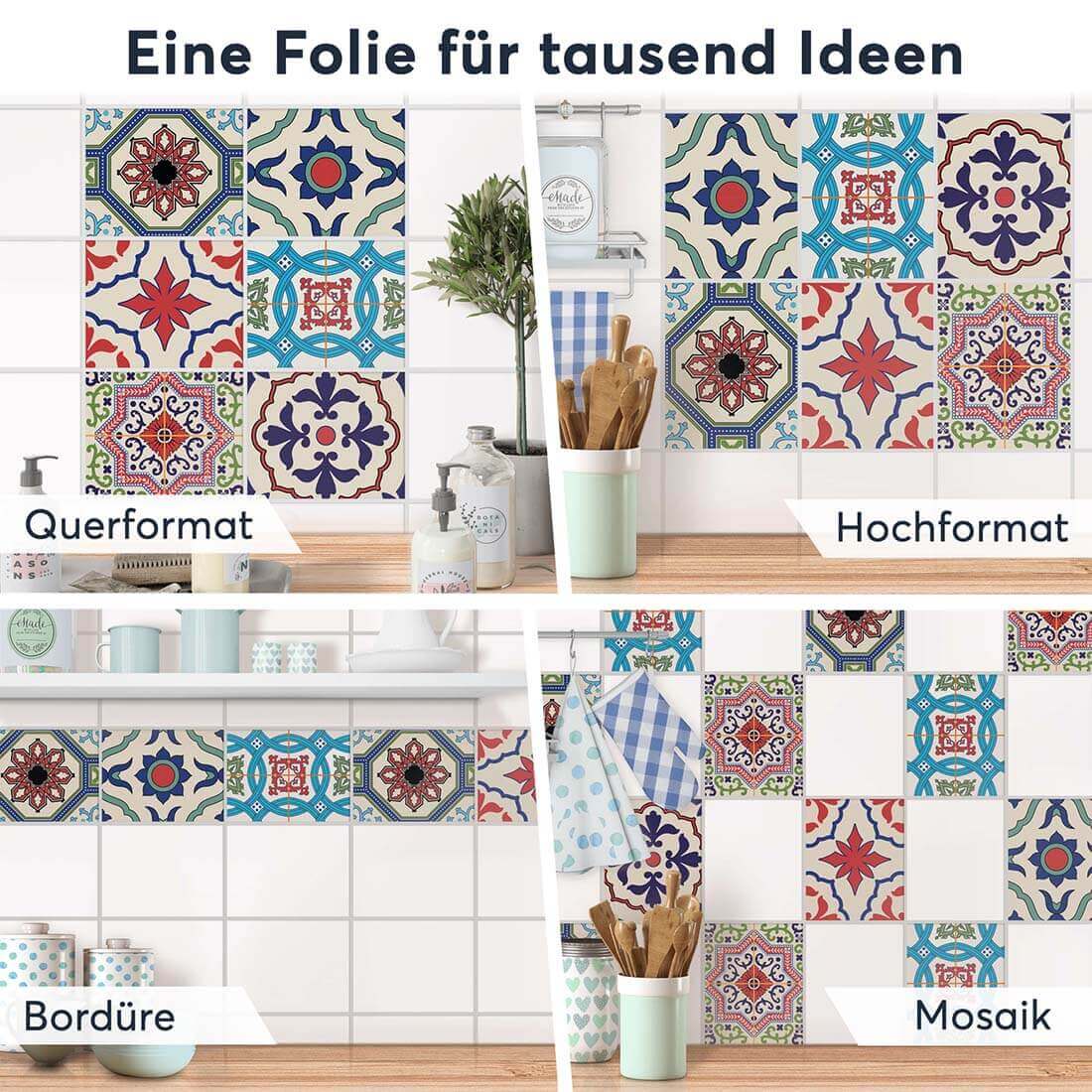 Fliesenaufkleber rechteckig Selbstklebend Anwendung - Bukhara Design