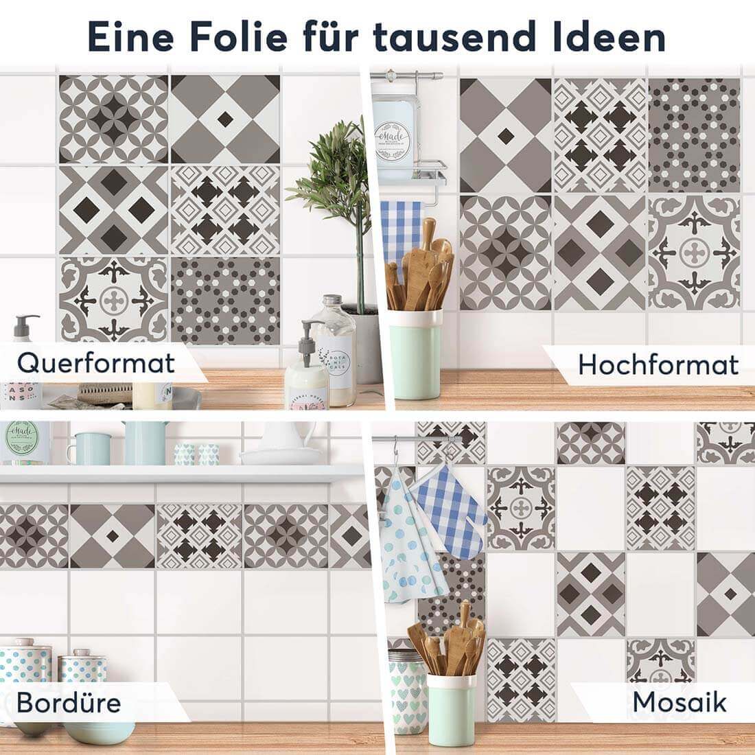 Fliesenaufkleber rechteckig Selbstklebend Anwendung - Classic Elegance