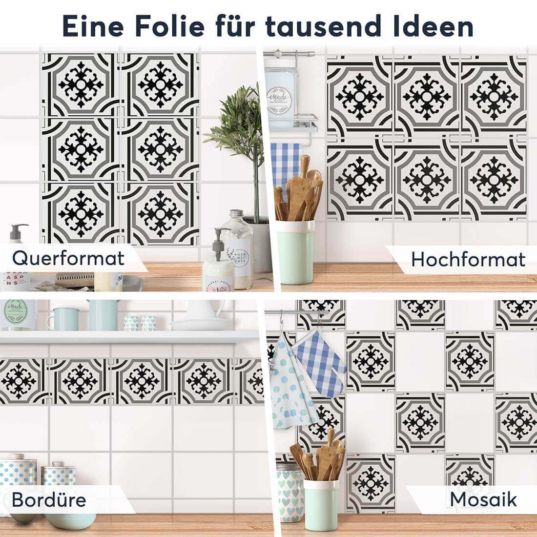 Fliesenaufkleber rechteckig Selbstklebend Anwendung - Grey ornaments