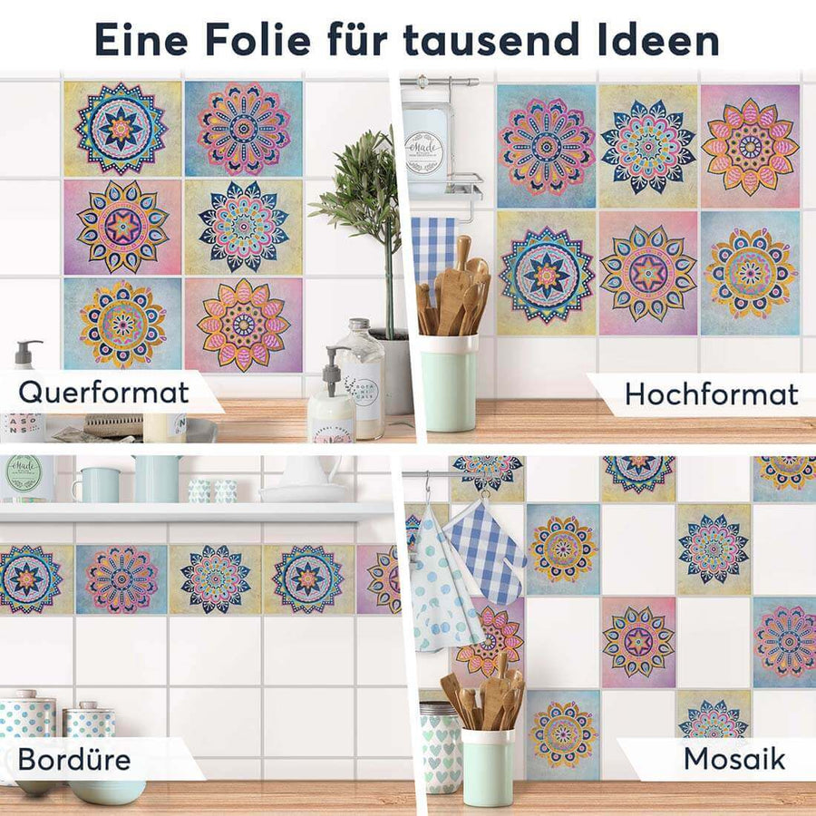 Fliesenaufkleber rechteckig Selbstklebend Anwendung - Indian Tiles