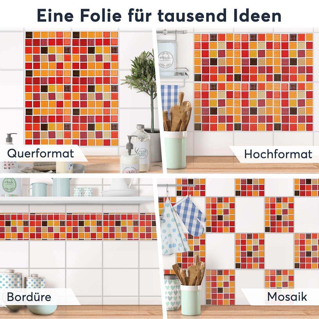 Fliesenaufkleber rechteckig Selbstklebend Anwendung - Mosaik Rot-Orange