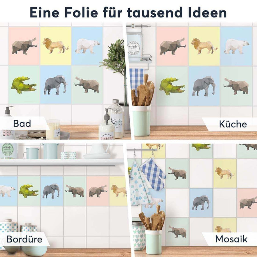 Fliesenaufkleber rechteckig Selbstklebend Anwendung - Origami Tiere