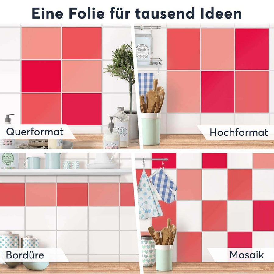 Fliesenaufkleber rechteckig Selbstklebend Anwendung - Rottöne