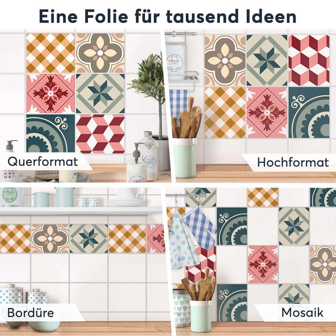 Fliesenaufkleber rechteckig Selbstklebend Anwendung - Swedish Tiles