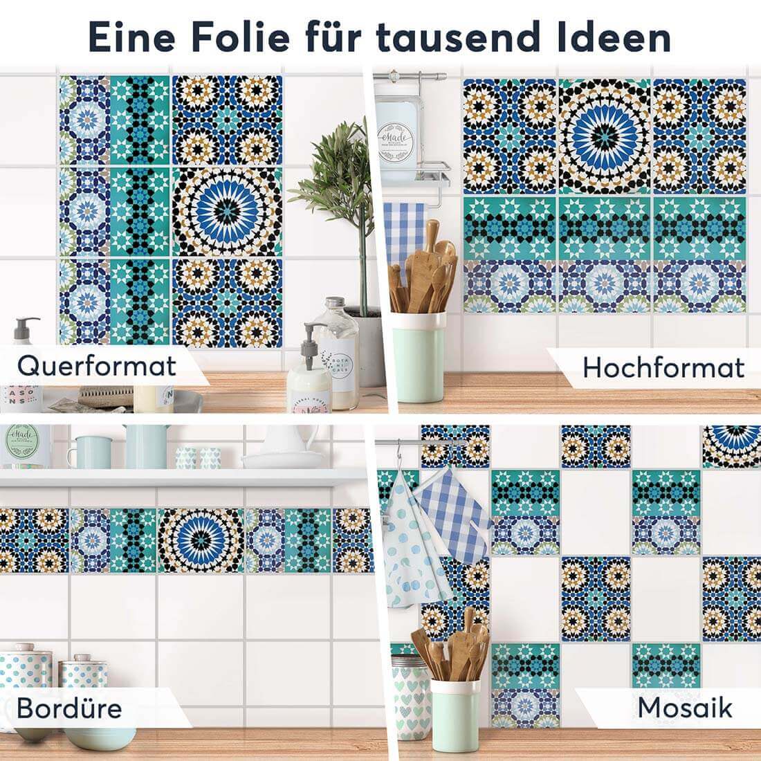 Fliesenaufkleber rechteckig Selbstklebend Anwendung - Tuerkisches Mosaik