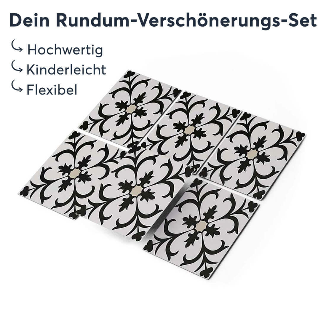 Klebefliesen rechteckig Black Flower Pattern - Groesse - creatisto 