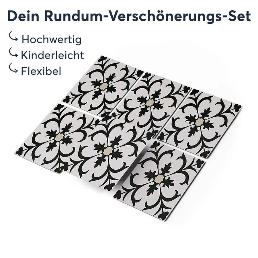 Klebefliesen rechteckig Black Flower Pattern - Groesse - creatisto 