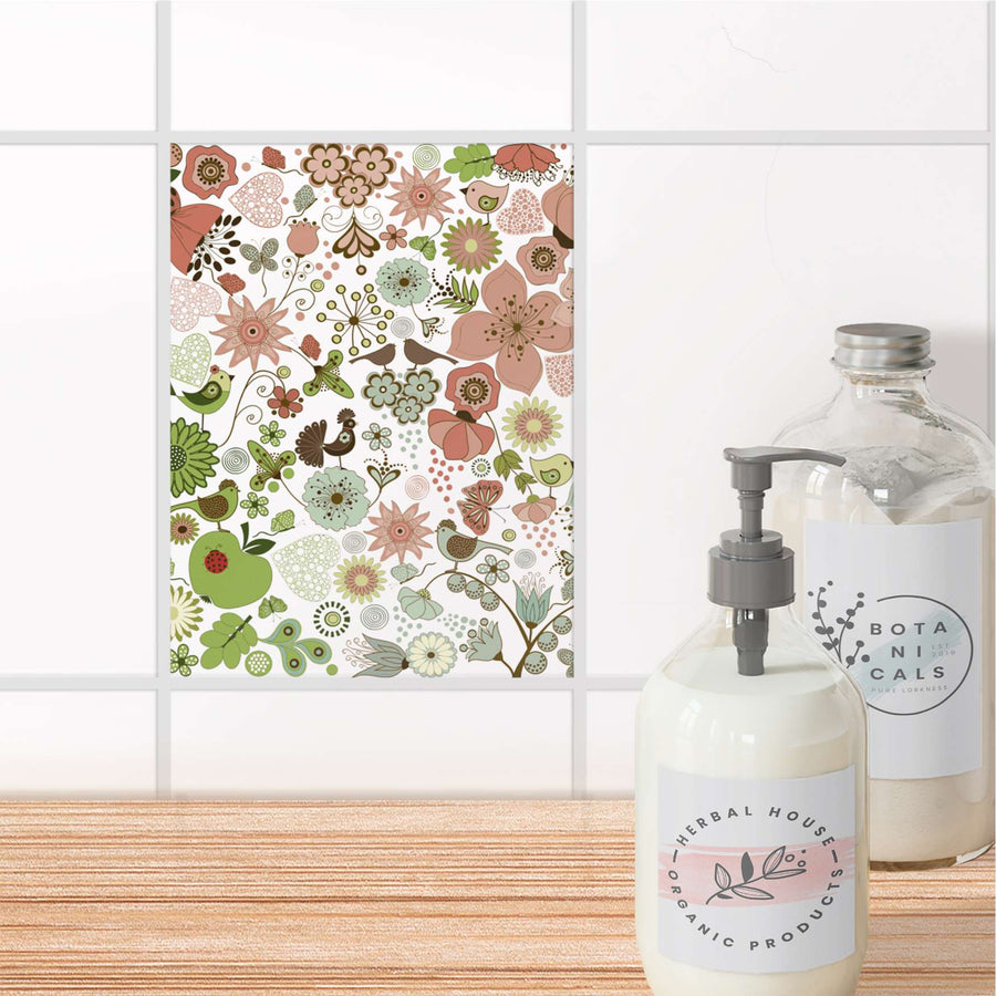 Fliesensticker Bad - Flower Pattern