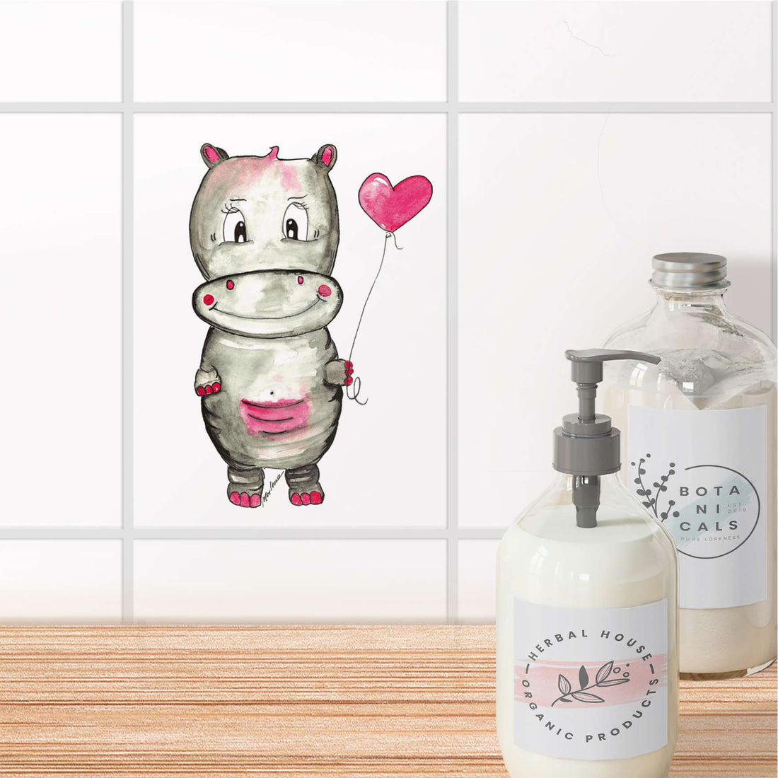 Fliesensticker Bad - Nilpferd mit Herz