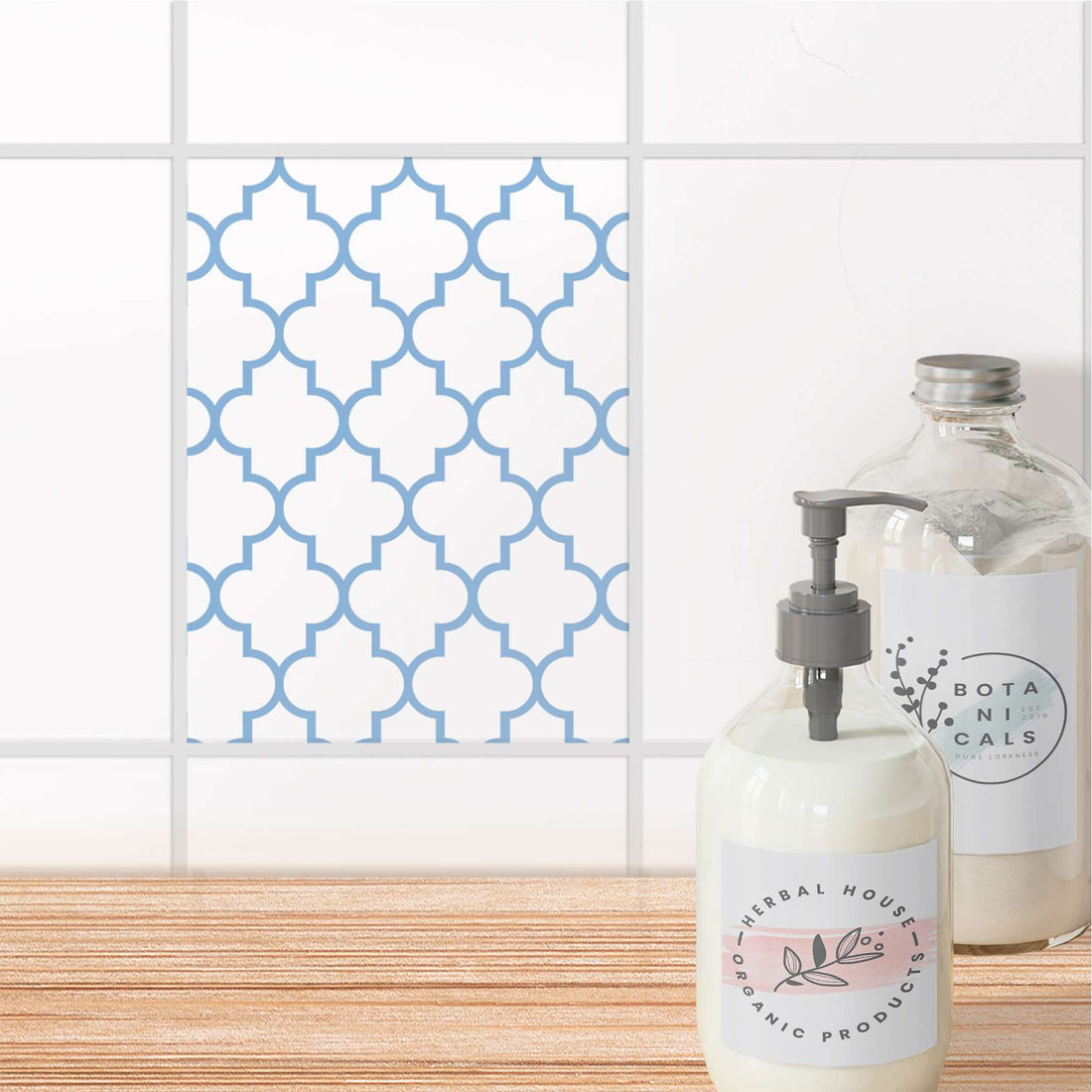 Fliesensticker Bad - Retro Pattern - Blau