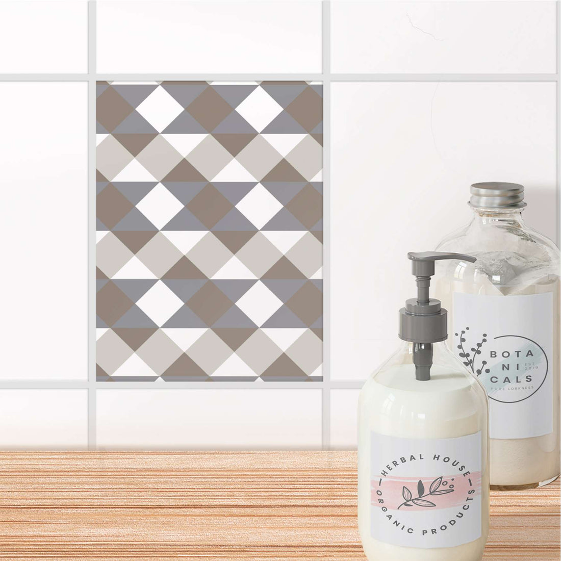 Fliesensticker Bad - Triangle Pattern - Grau