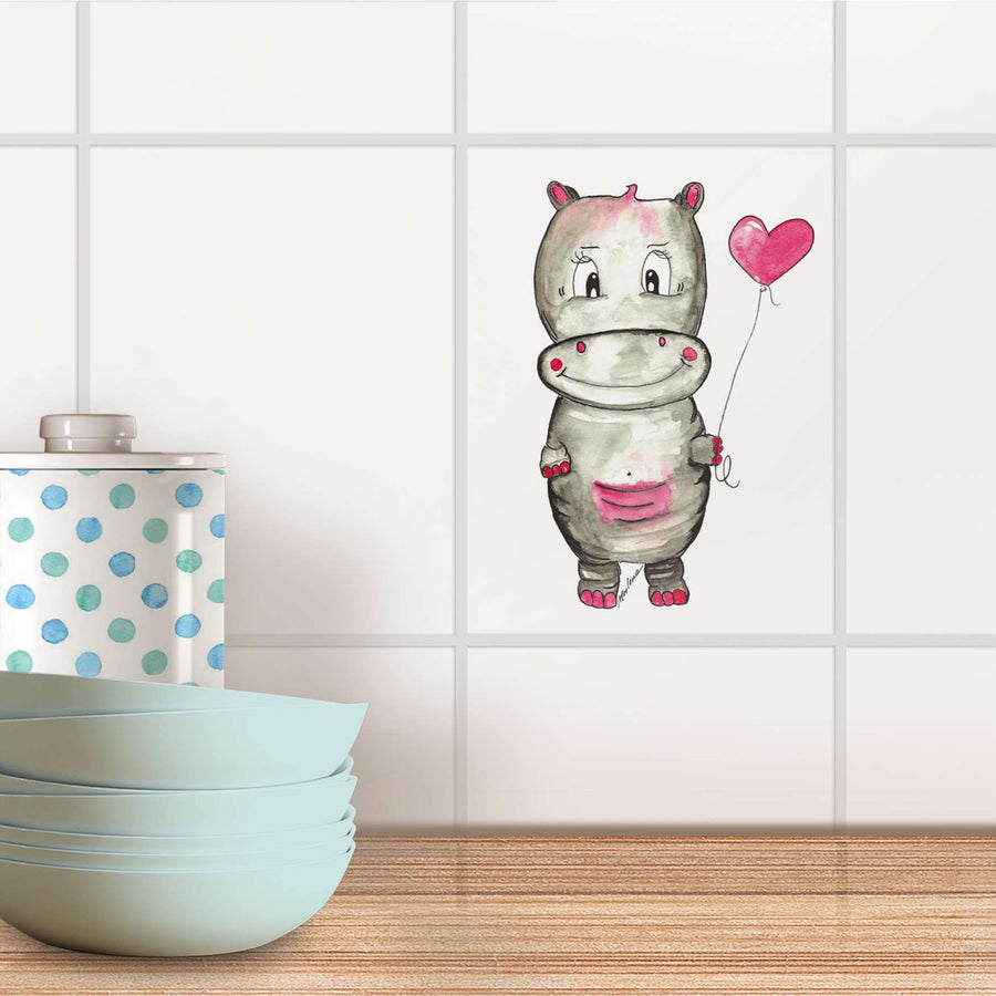 Fliesensticker Küche - Nilpferd mit Herz