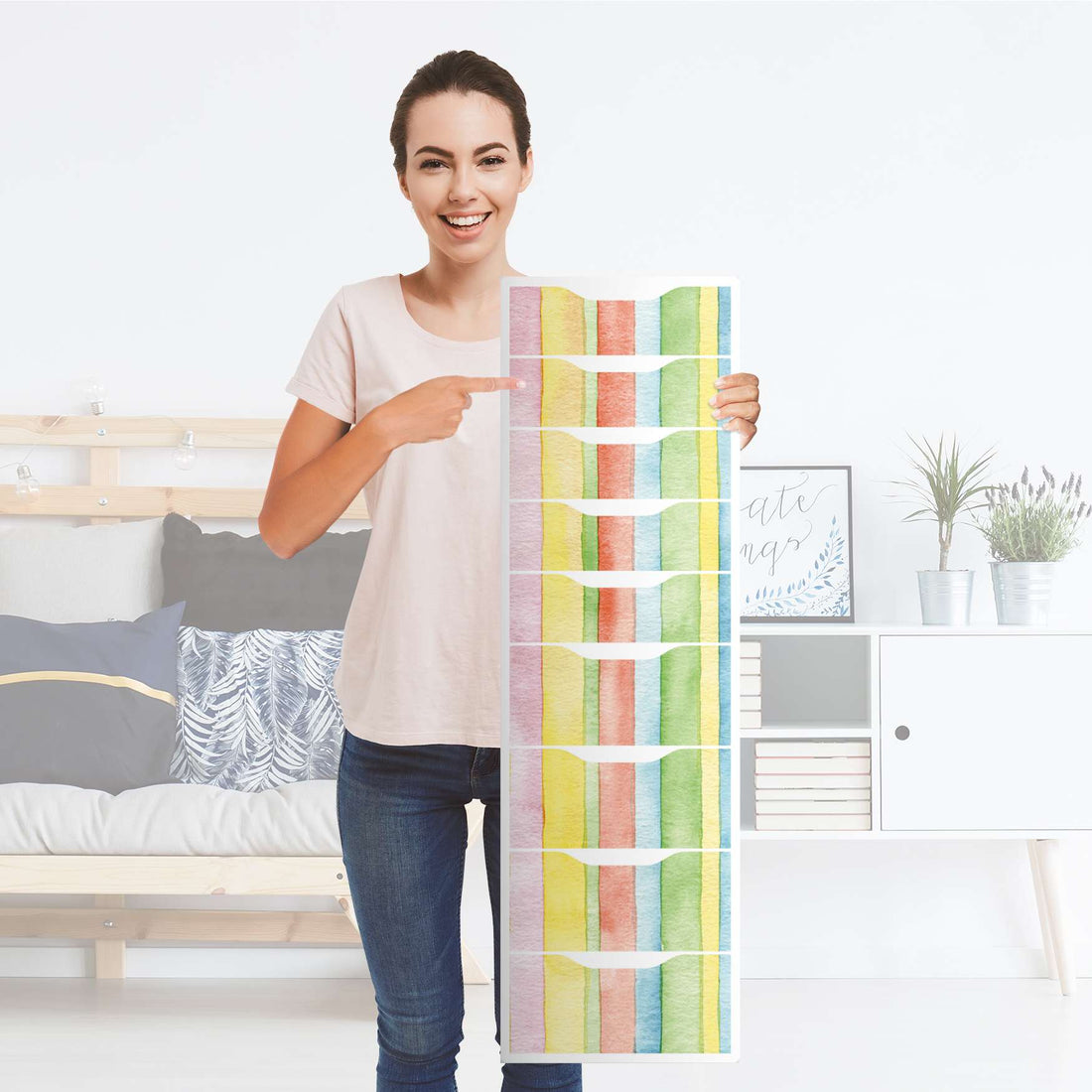Folie für Möbel Watercolor Stripes - IKEA Alex 9 Schubladen - Folie