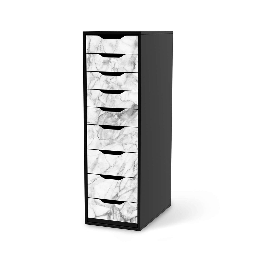 Folie für Möbel Marmor weiß - IKEA Alex 9 Schubladen - schwarz