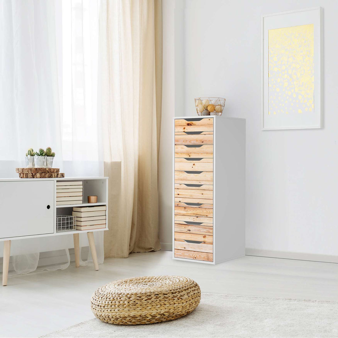 Folie für Möbel Bright Planks - IKEA Alex 9 Schubladen - Wohnzimmer