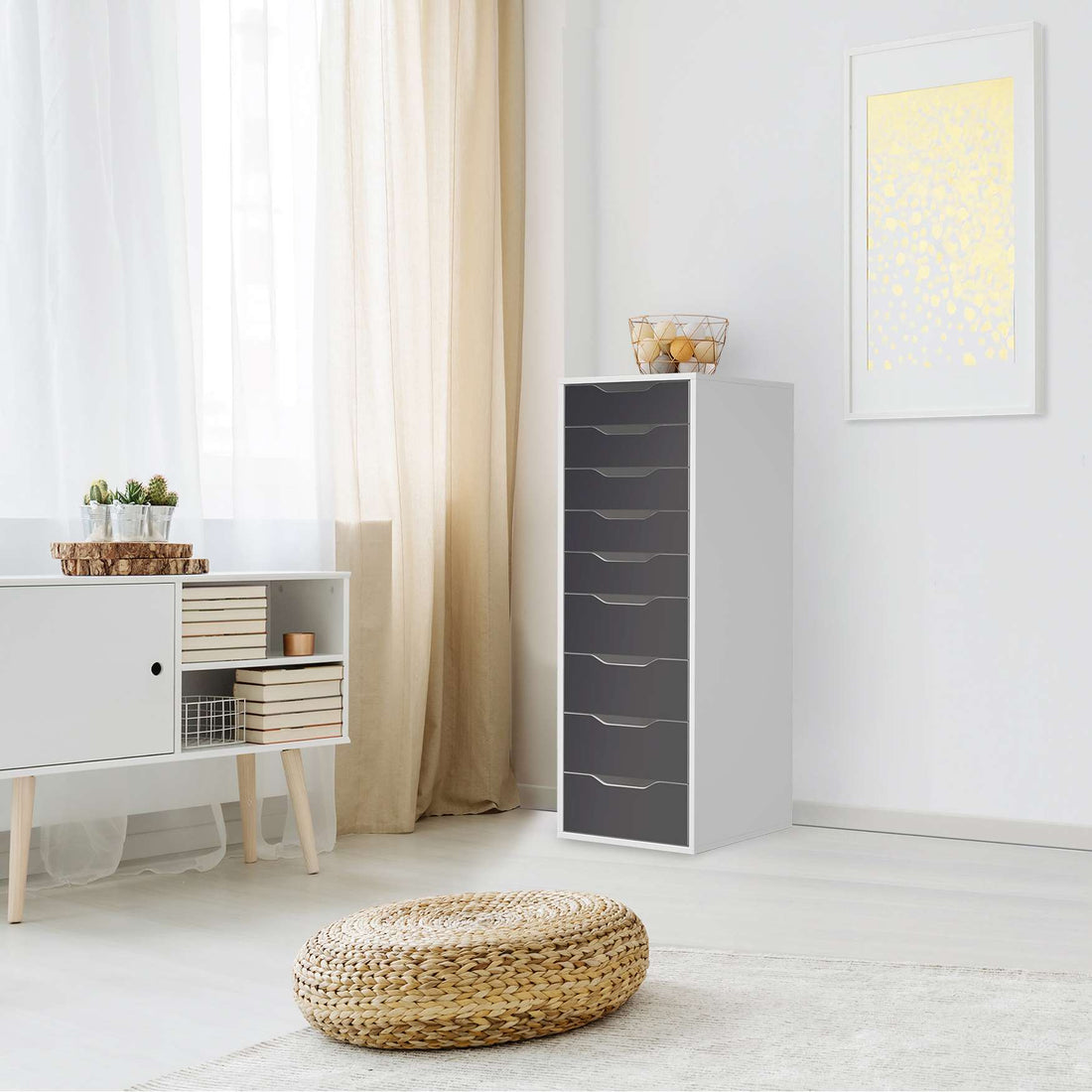 Folie für Möbel Grau Dark - IKEA Alex 9 Schubladen - Wohnzimmer