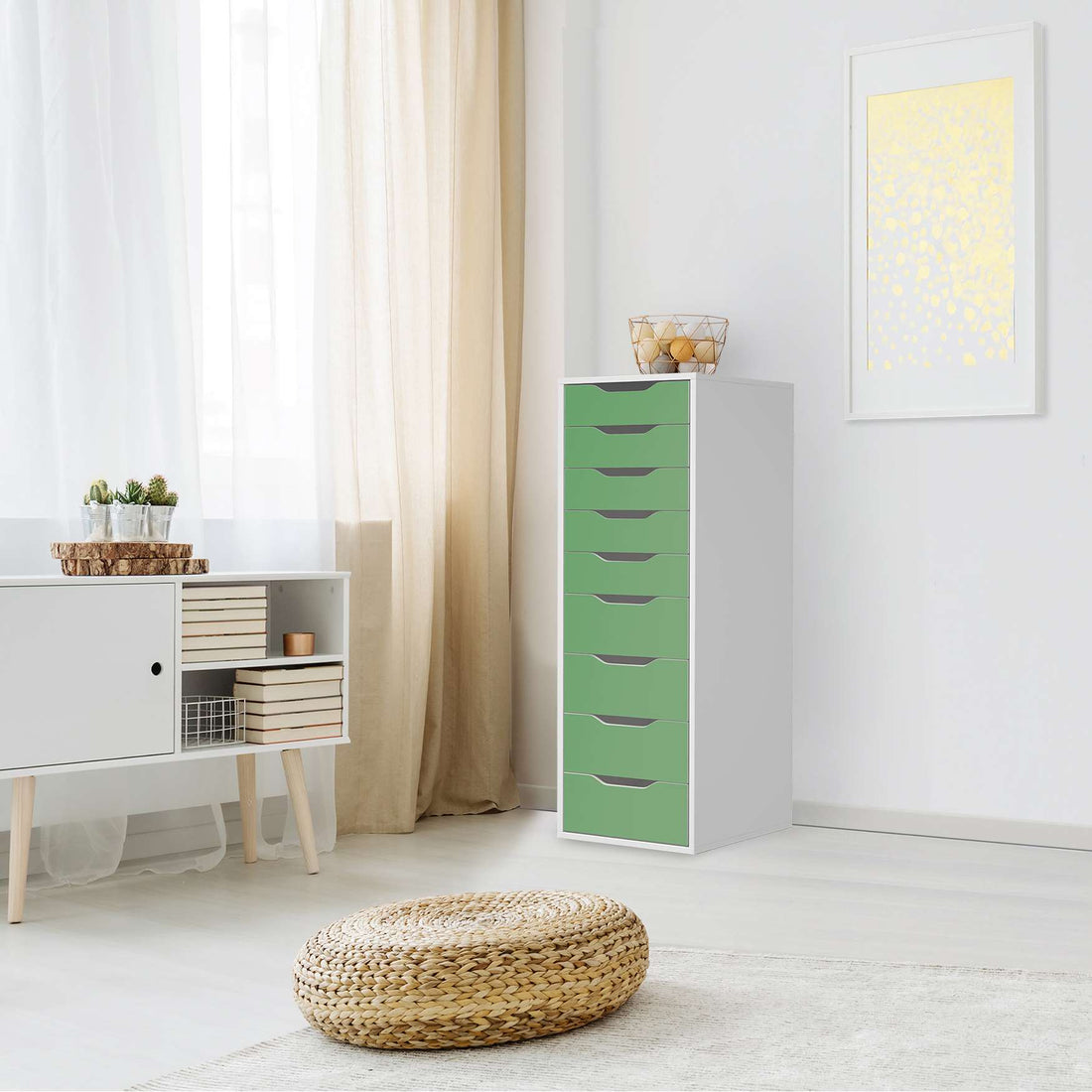 Folie für Möbel Grün Light - IKEA Alex 9 Schubladen - Wohnzimmer