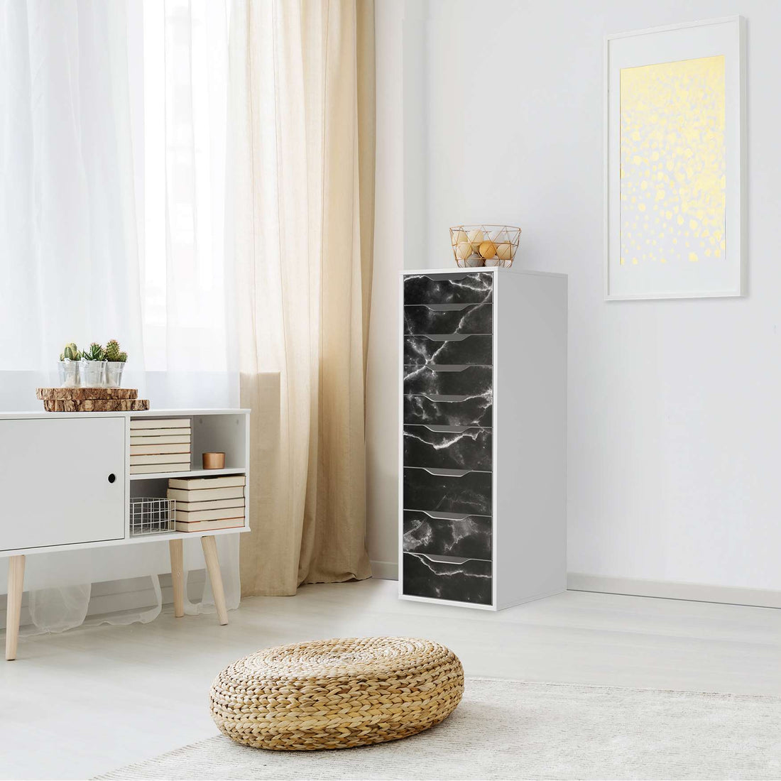 Folie für Möbel Marmor schwarz - IKEA Alex 9 Schubladen - Wohnzimmer