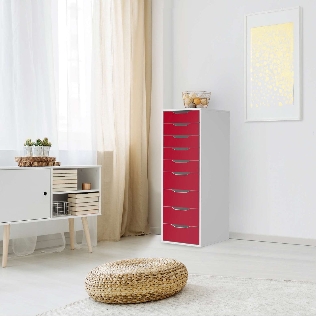 Folie für Möbel Rot Dark - IKEA Alex 9 Schubladen - Wohnzimmer