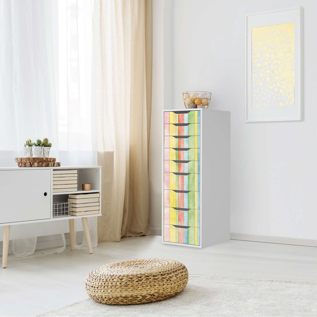 Folie für Möbel Watercolor Stripes - IKEA Alex 9 Schubladen - Wohnzimmer