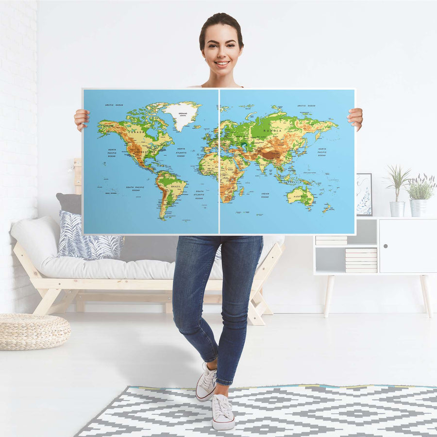 Folie für Möbel Geografische Weltkarte - IKEA Besta Regal Quer 2 Türen - Folie