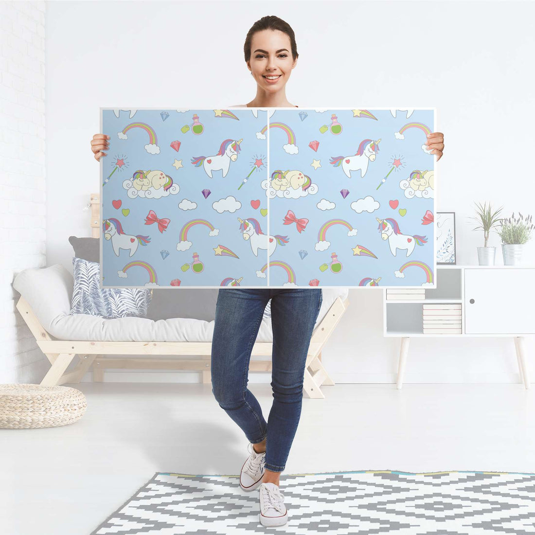 Folie für Möbel Rainbow Unicorn - IKEA Besta Regal Quer 2 Türen - Folie