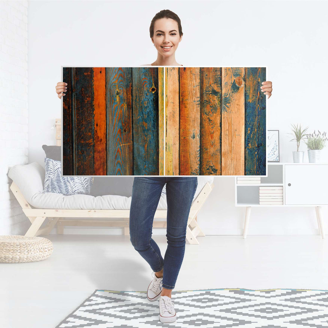 Folie für Möbel Wooden - IKEA Besta Regal Quer 2 Türen - Folie