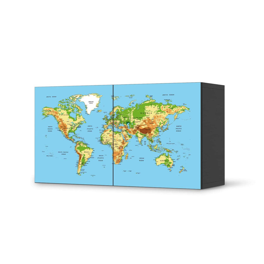 Folie für Möbel Geografische Weltkarte - IKEA Besta Regal Quer 2 Türen - schwarz