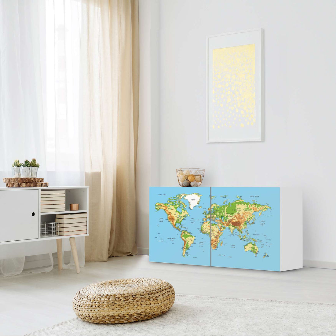 Folie für Möbel Geografische Weltkarte - IKEA Besta Regal Quer 2 Türen - Wohnzimmer