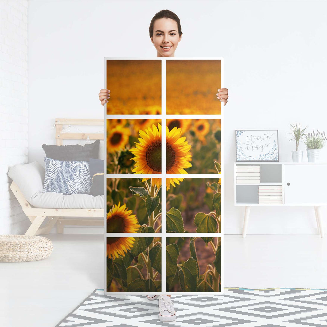 Folie für Möbel Sunflowers - IKEA Kallax Regal 8 Türen - Folie
