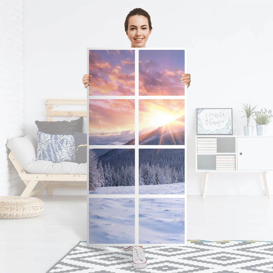 Folie für Möbel Zauberhafte Winterlandschaft - IKEA Kallax Regal 8 Türen - Folie