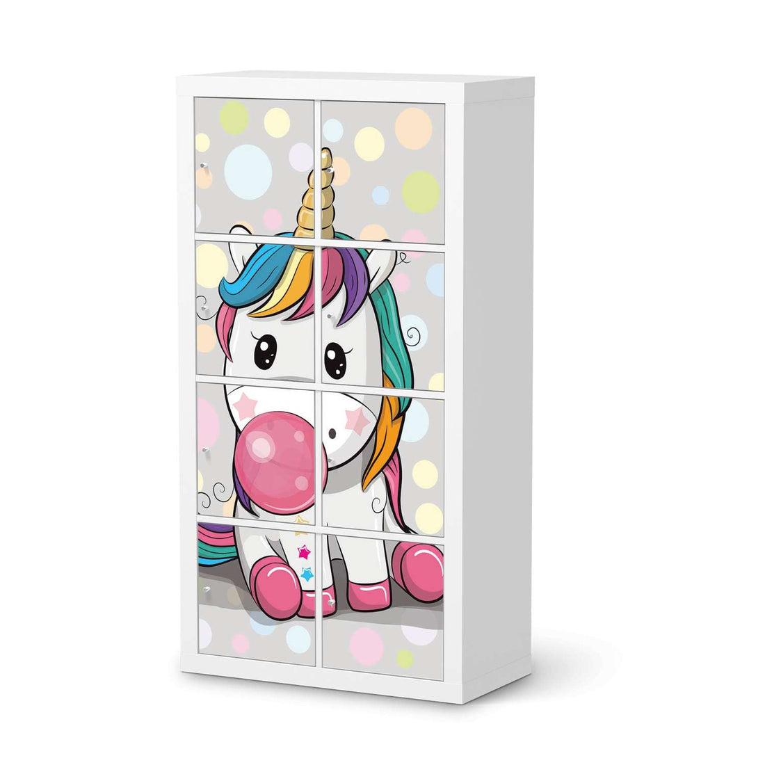 Folie für Möbel Rainbow das Einhorn - IKEA Kallax Regal 8 Türen  - weiss