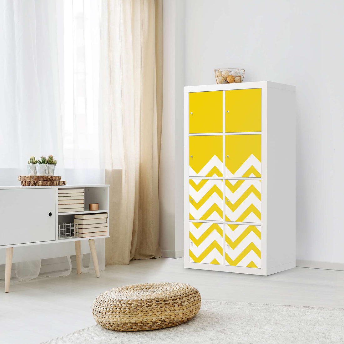 Folie für Möbel Gelbe Zacken - IKEA Kallax Regal 8 Türen - Wohnzimmer