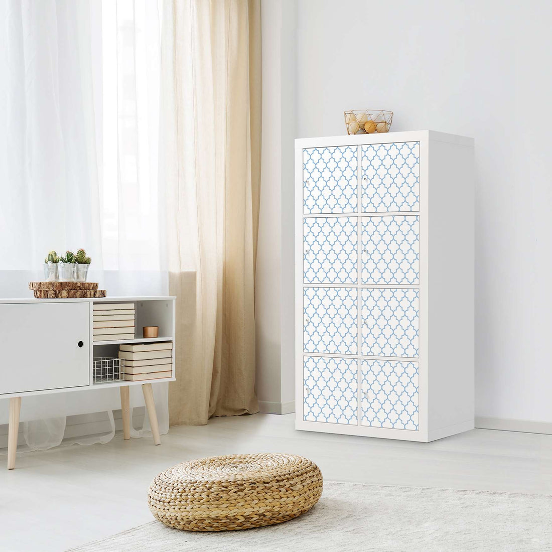 Folie für Möbel Retro Pattern - Blau - IKEA Kallax Regal 8 Türen - Wohnzimmer