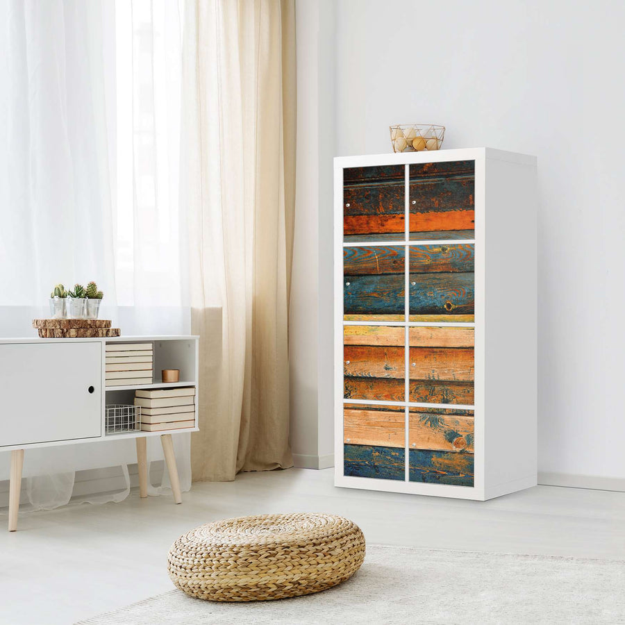 Folie für Möbel Wooden - IKEA Kallax Regal 8 Türen - Wohnzimmer