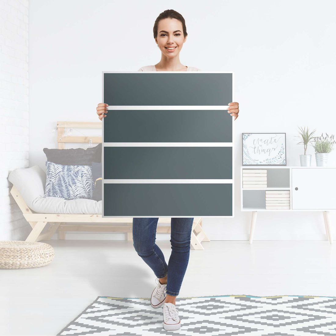 Folie für Möbel Blaugrau Light - IKEA Malm Kommode 4 Schubladen - Folie