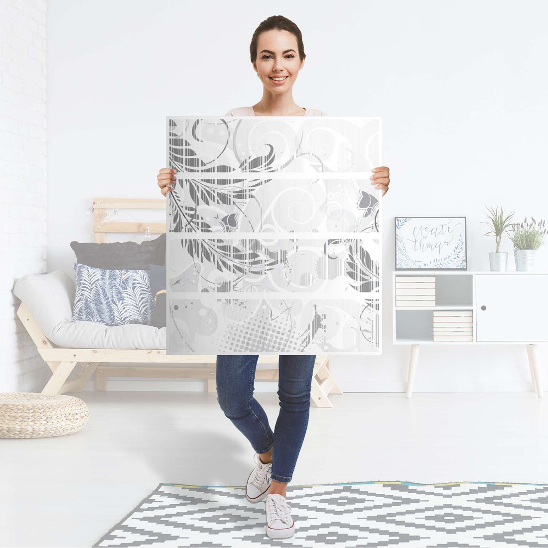 Folie für Möbel Florals Plain 2 - IKEA Malm Kommode 4 Schubladen - Folie