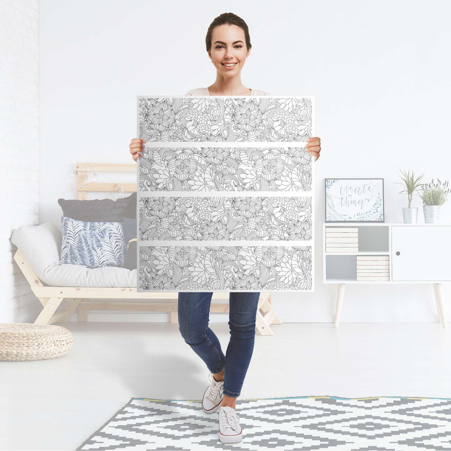 Folie für Möbel Flower Lines 2 - IKEA Malm Kommode 4 Schubladen - Folie