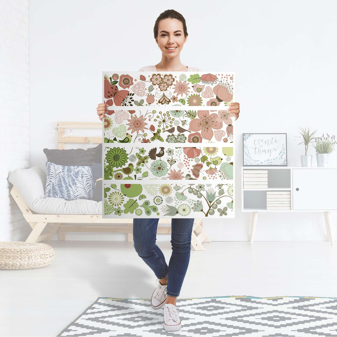 Folie für Möbel Flower Pattern - IKEA Malm Kommode 4 Schubladen - Folie