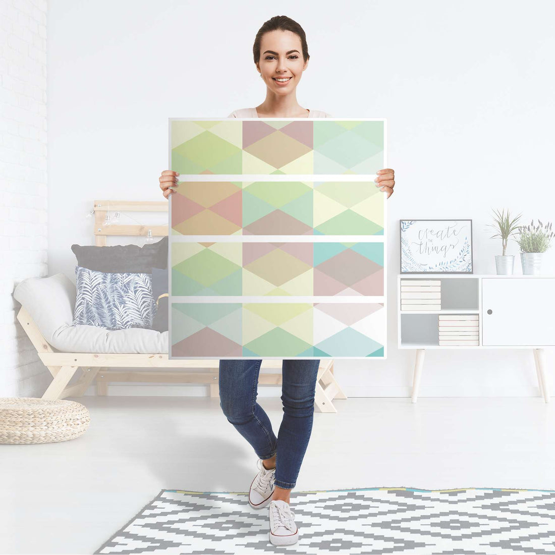 Folie für Möbel Melitta Pastell Geometrie - IKEA Malm Kommode 4 Schubladen - Folie