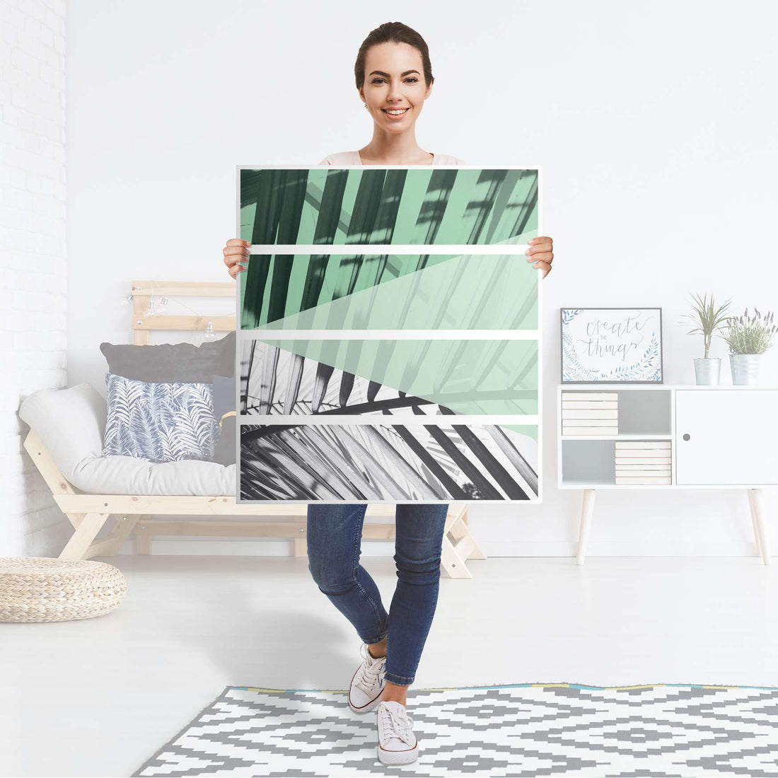 Folie für Möbel Palmen mint - IKEA Malm Kommode 4 Schubladen - Folie