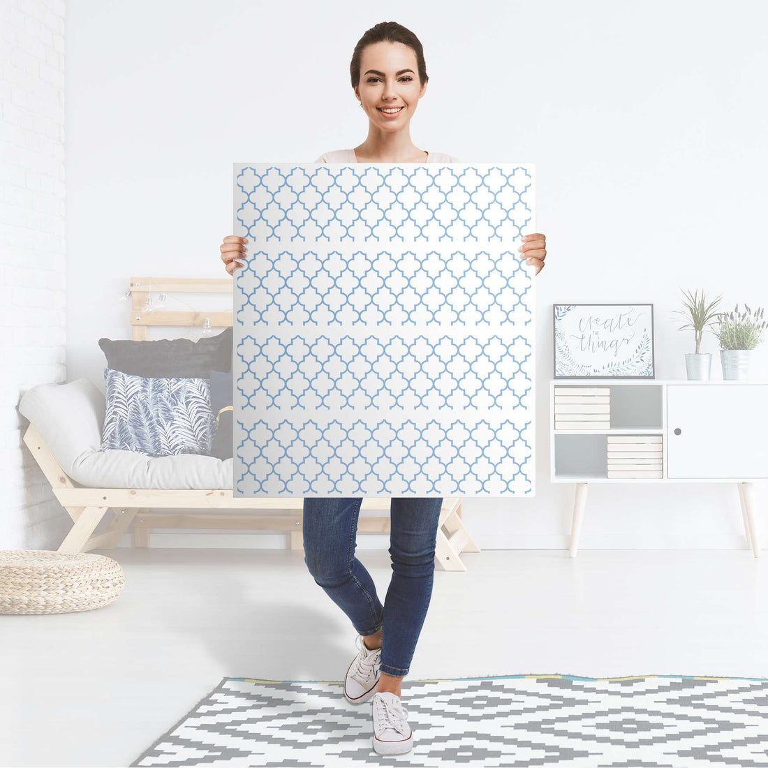 Folie für Möbel Retro Pattern - Blau - IKEA Malm Kommode 4 Schubladen - Folie